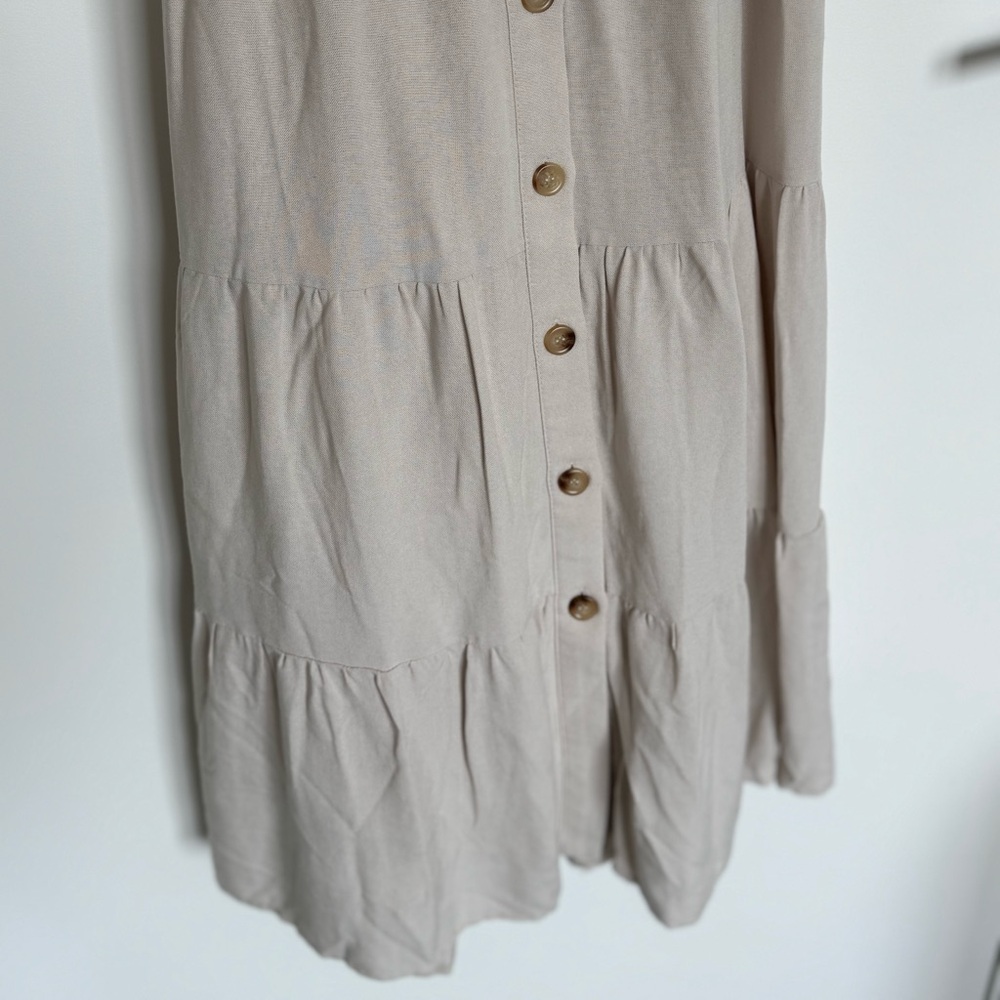 Lulu's Cream Tiered Midi Dress with Button Front - Picture 4 of 15